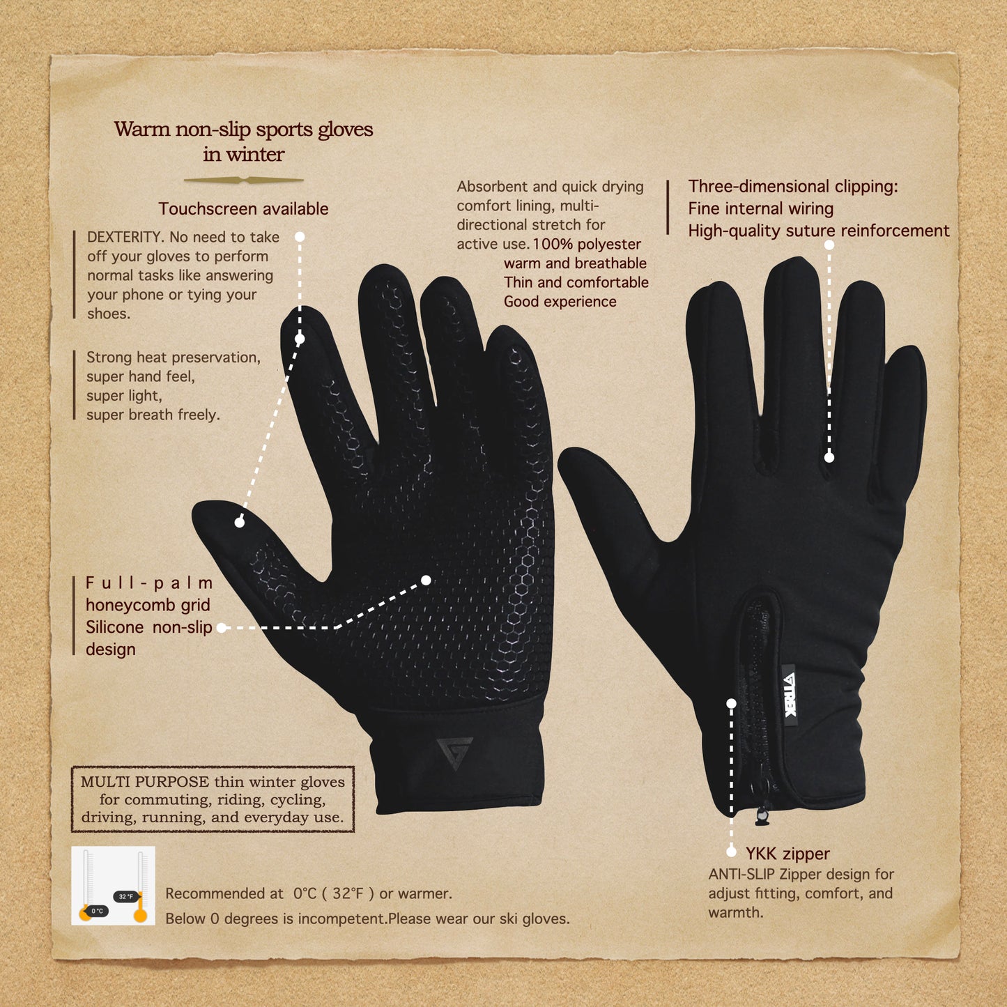 Glovetrek warm non-slip sports and outdoors gloves in winter