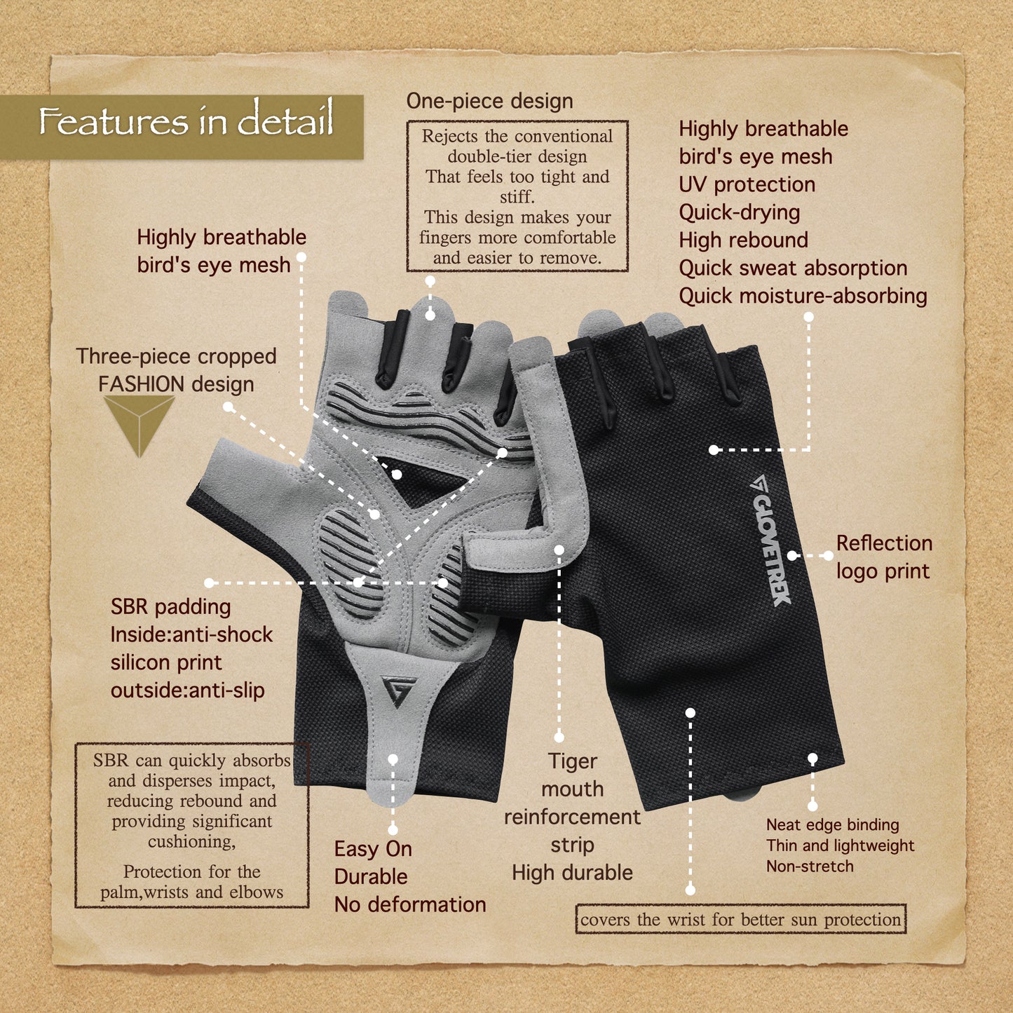 Glovetrek multifunctional half-finger cycling gloves